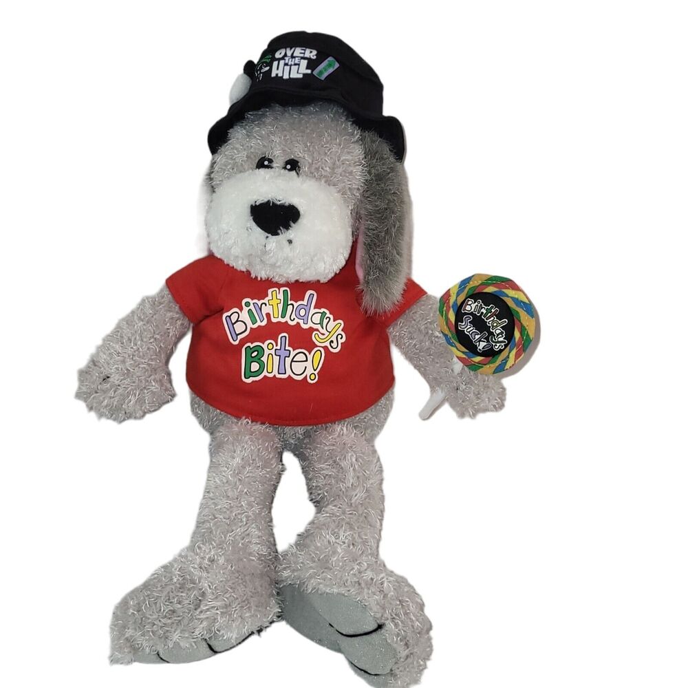 Amscan Plush Dog Birthdays Bite Suck‎ Over Hill gag gift Gray Puppy Beanie 15"